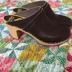 Swedish Hasbeens Dark Brown Classic Wooden Clogs